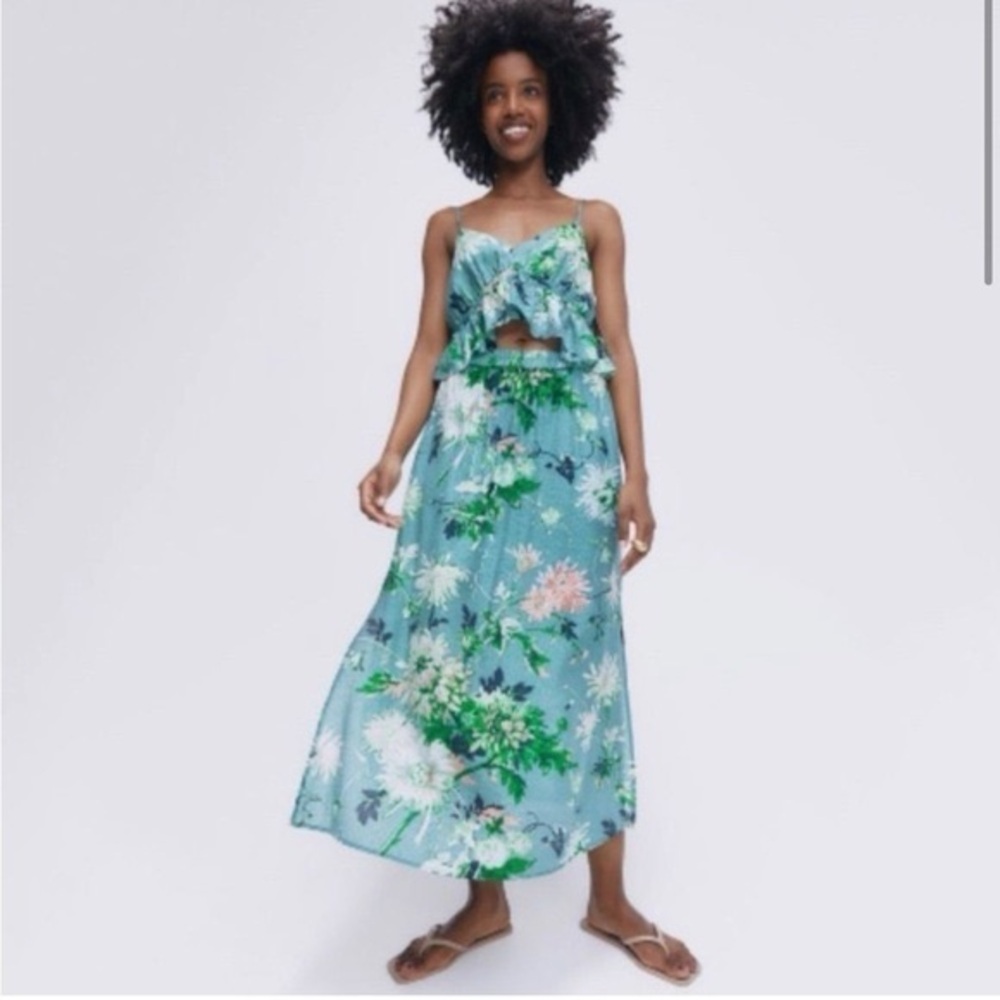 H&M Floral Turquoise Skirt